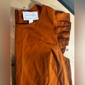 Anthropologie Rust Orange Pleated Sleeve Top